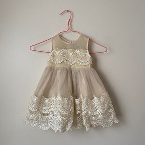 Infants baptism bridal flower girl dress with cream lace